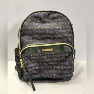 Juicy Couture Womens Backpack Black Mutli Color‎ Lettering With Gold Tones